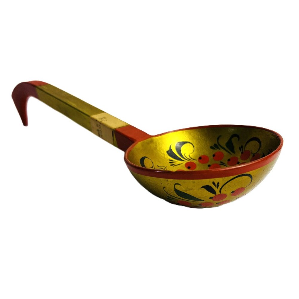 Russian Khokhloma Vintage Wooden Ladle Spoon Hand Painted Folk Art Made in USSR